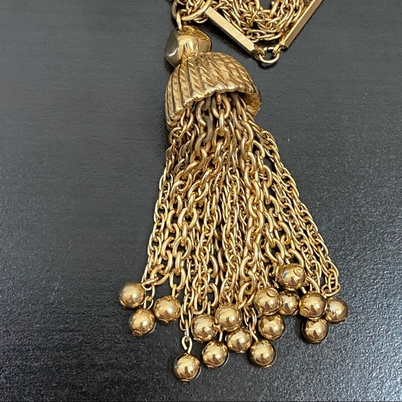 Vintage Unsigned Multi-Strand Chain Tassel Long Necklace - Picture 9 of 10